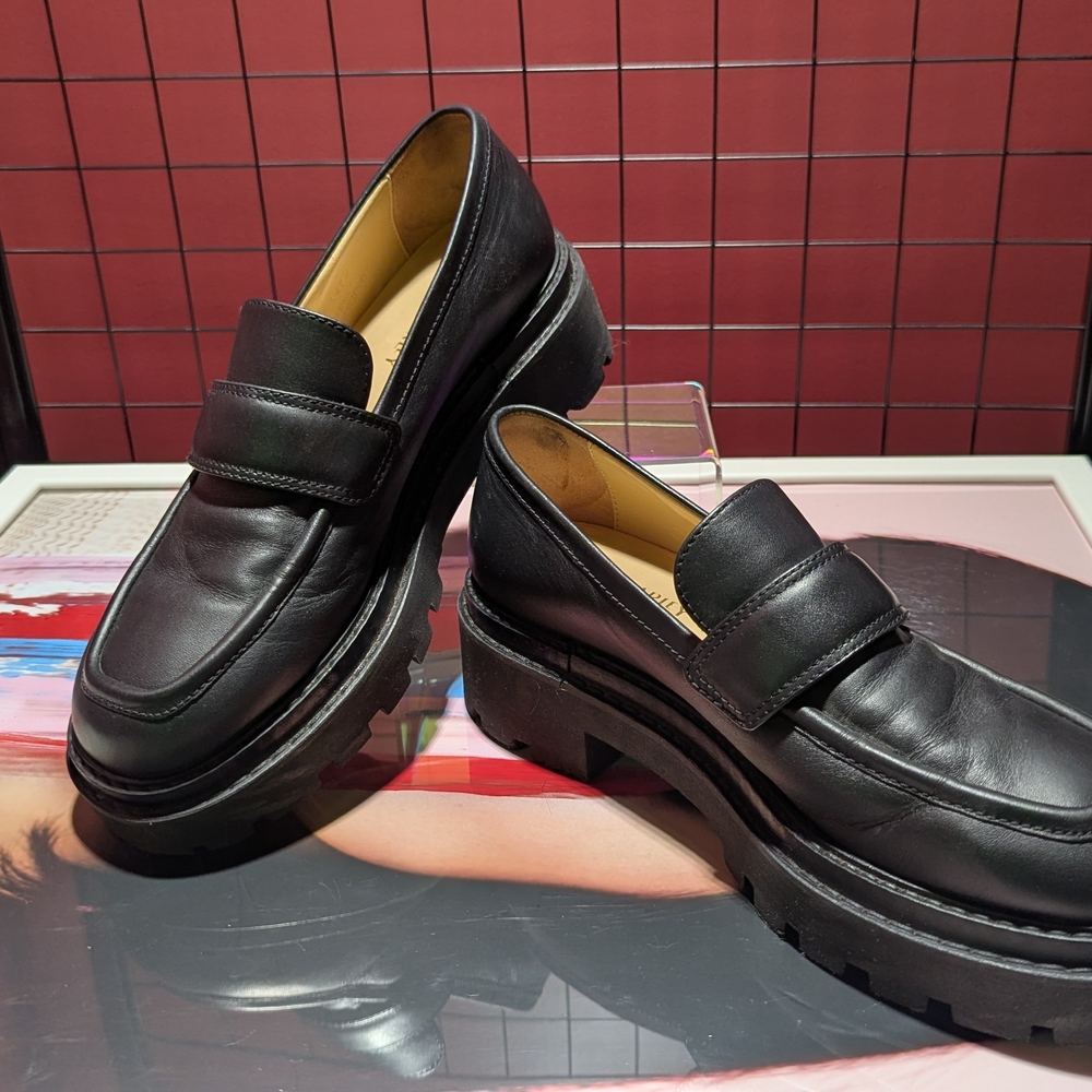 Poppy Barley Black Leather Chunky Loafers